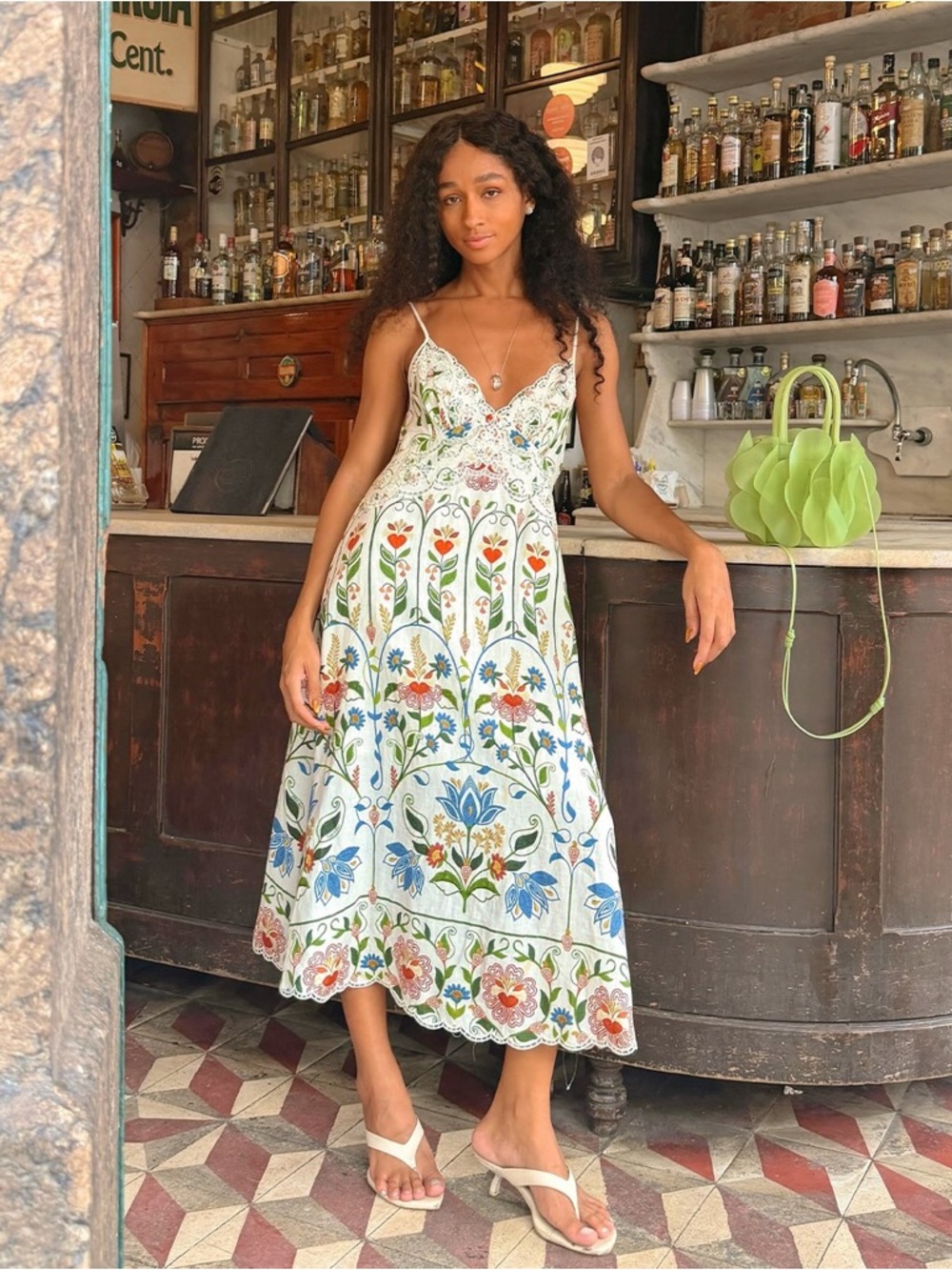 FARM Rio Stitched Garden Printed Linen Midi Dress Size Small NWT
